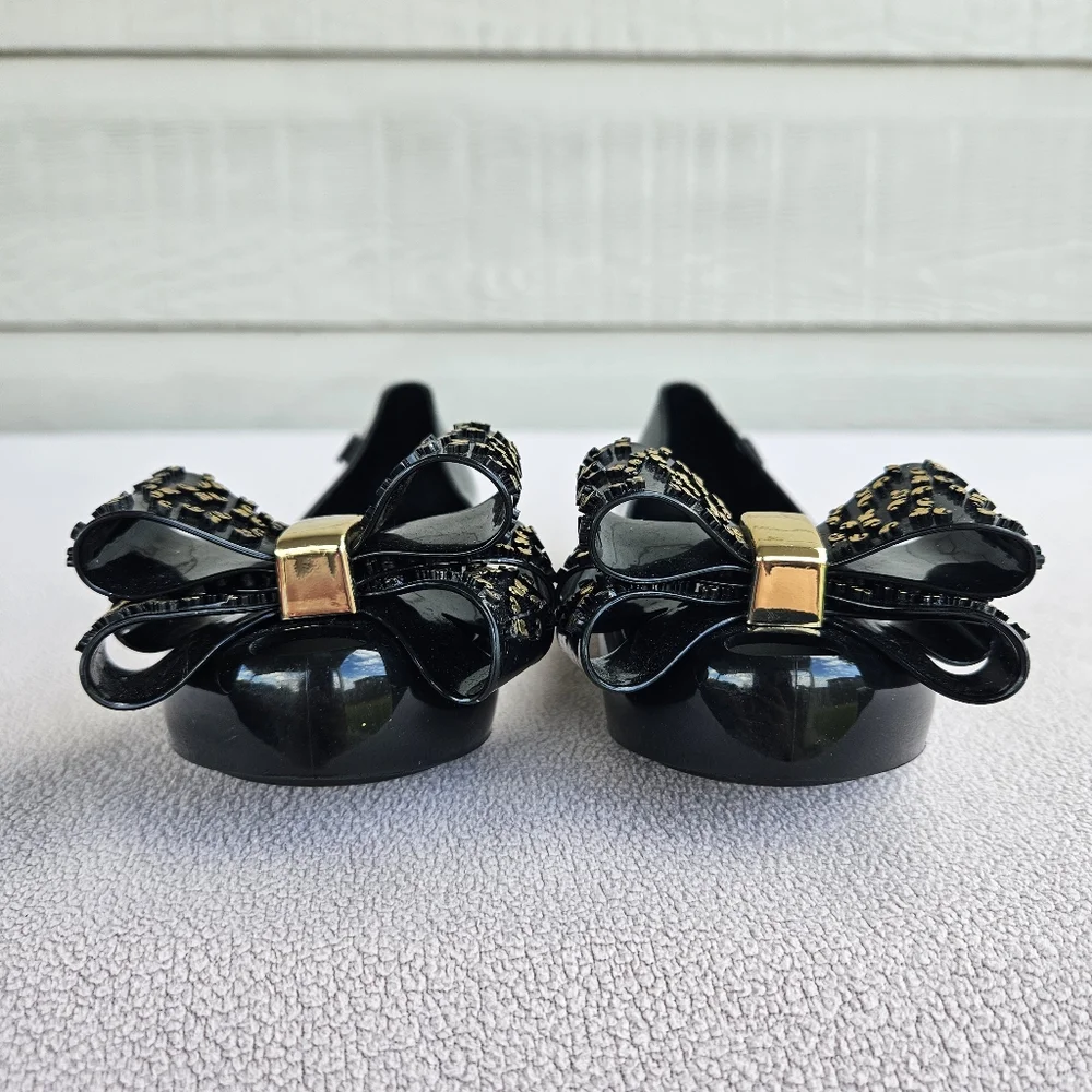 Melissa Mini Mel Ultragirl Sweet XVI Black Gold Jelly Flat Bow Girl SZ 11 Formal